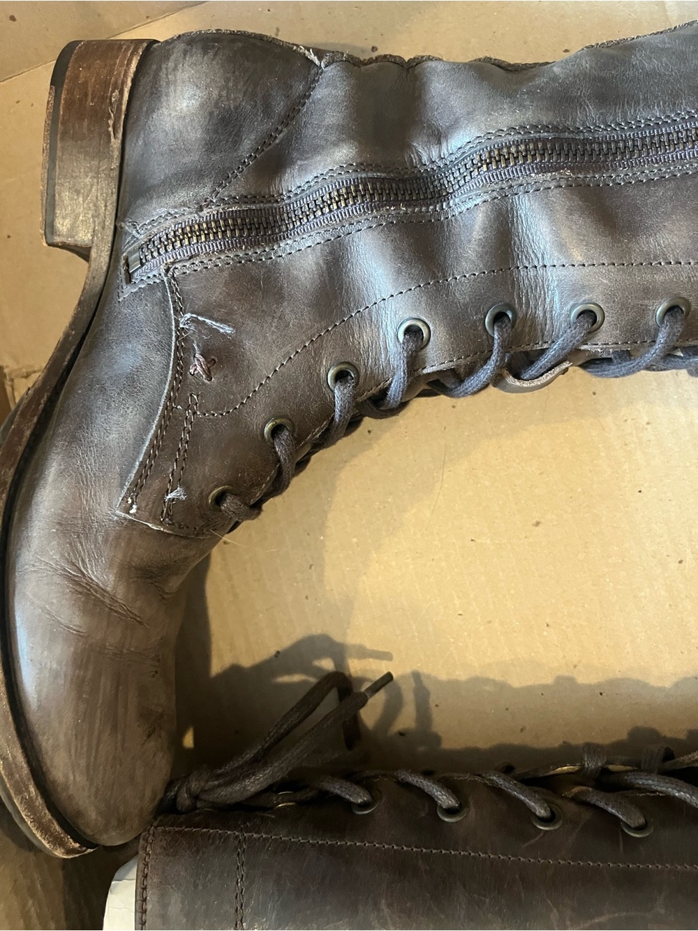 KATNISS Frye Melissa Tall Brown Leather Lace Up Knee High Riding Boot Size 9 - Picture 7 of 12